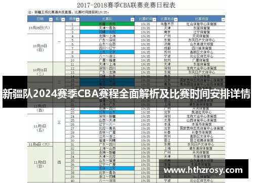 新疆队2024赛季CBA赛程全面解析及比赛时间安排详情